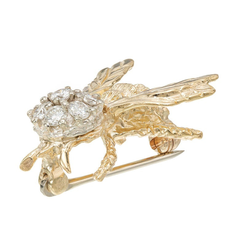 .42 Carat Diamond Two Tone Gold Bee Brooch – image 3