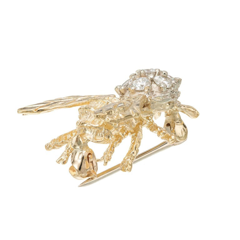 .42 Carat Diamond Two Tone Gold Bee Brooch – image 4