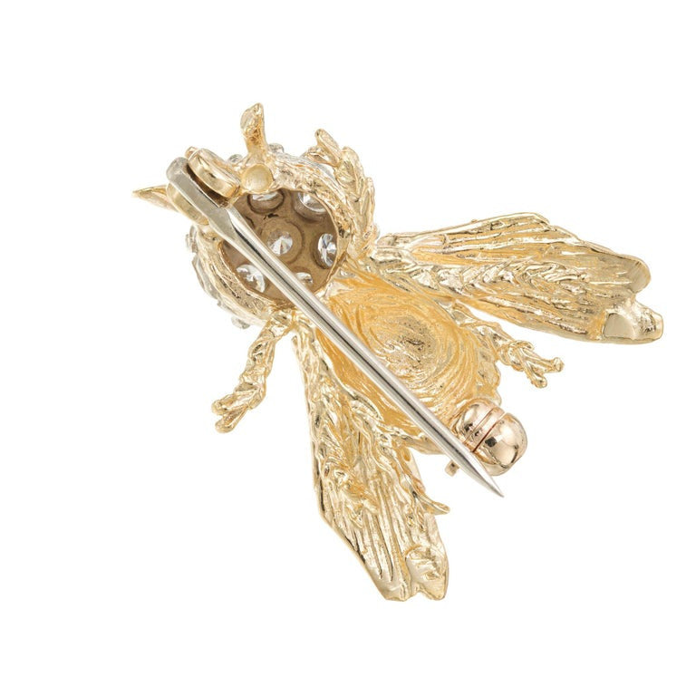 .42 Carat Diamond Two Tone Gold Bee Brooch – image 5