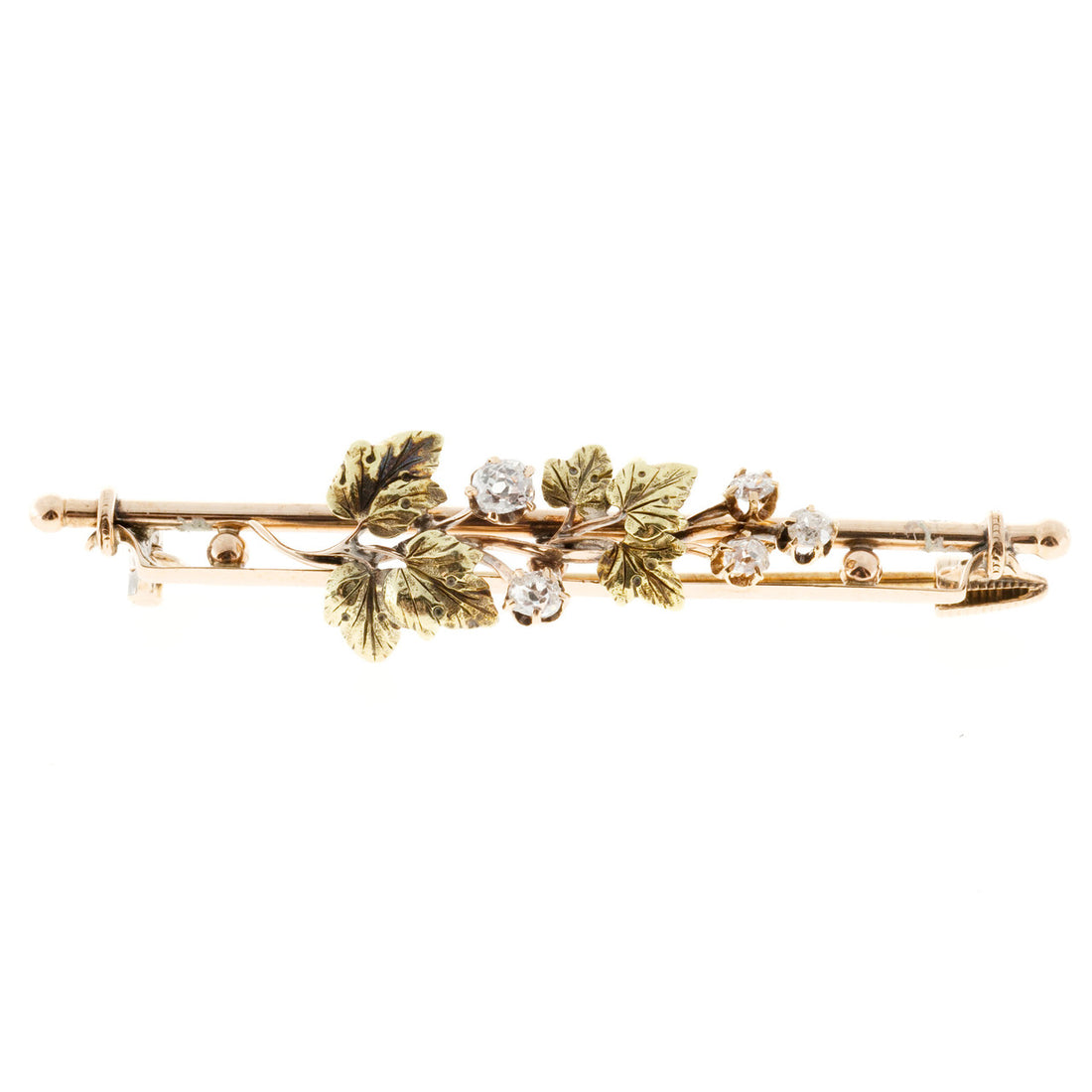 Estate 1830s Rare Pink And Green Gold Flower Old Mine Cushion Cut Diamond Pin – image 5