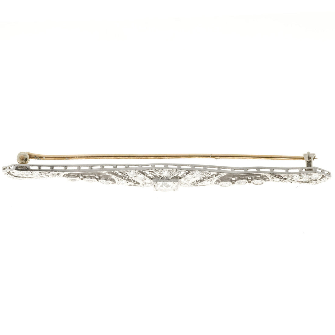 1.56 Old European Diamond Art Deco Platinum Filigree Bar Brooch – image 2
