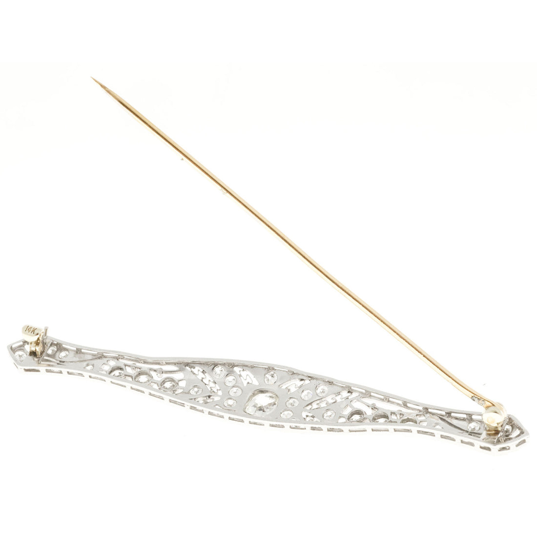 1.56 Old European Diamond Art Deco Platinum Filigree Bar Brooch – image 3