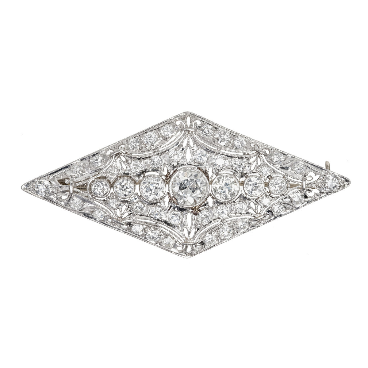 Vintage Art Deco Old European 3.75ct Cut Platinum Diamond Pin