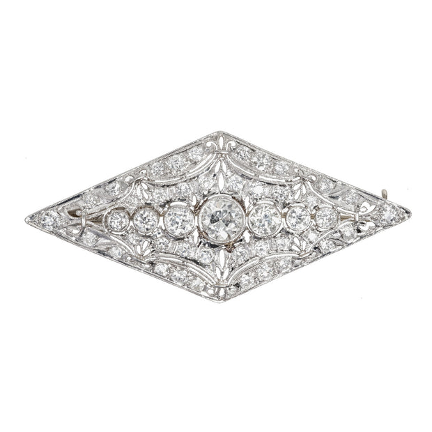 Vintage Art Deco Old European 3.75ct Cut Platinum Diamond Pin