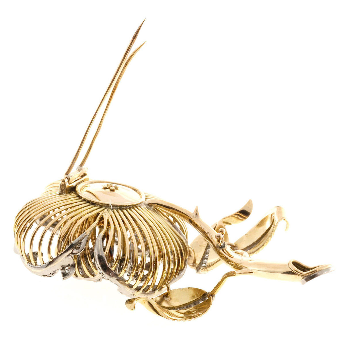 2.20 Carat En Tremblant Diamond Two-Tone Gold Flower Brooch – image 7