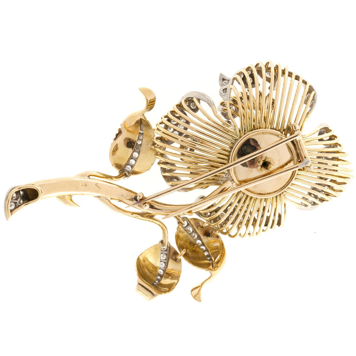 2.20 Carat En Tremblant Diamond Two-Tone Gold Flower Brooch – image 2