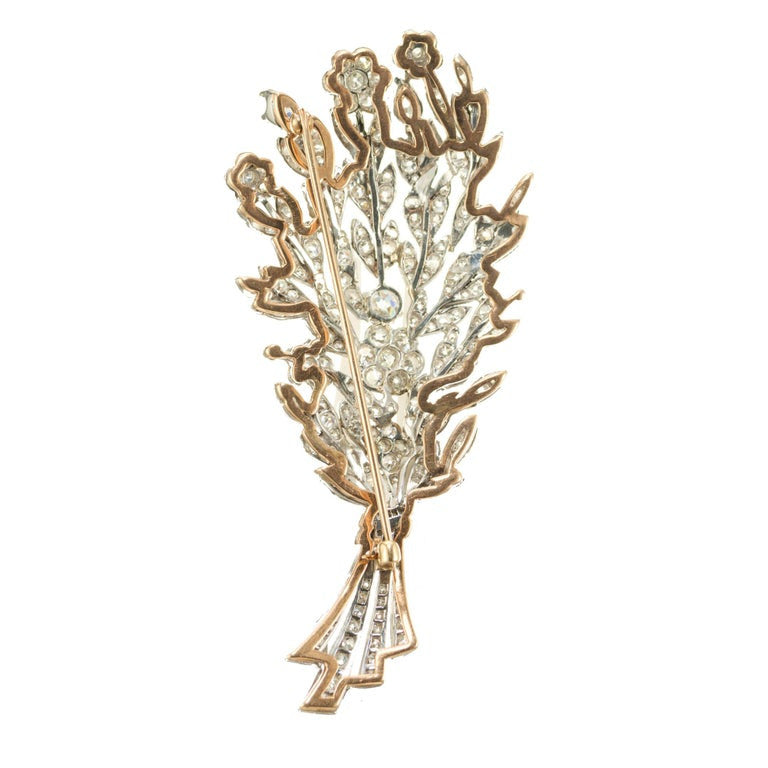 6.62 Carat Diamond Rose Gold Platinum Flower Brooch – image 3