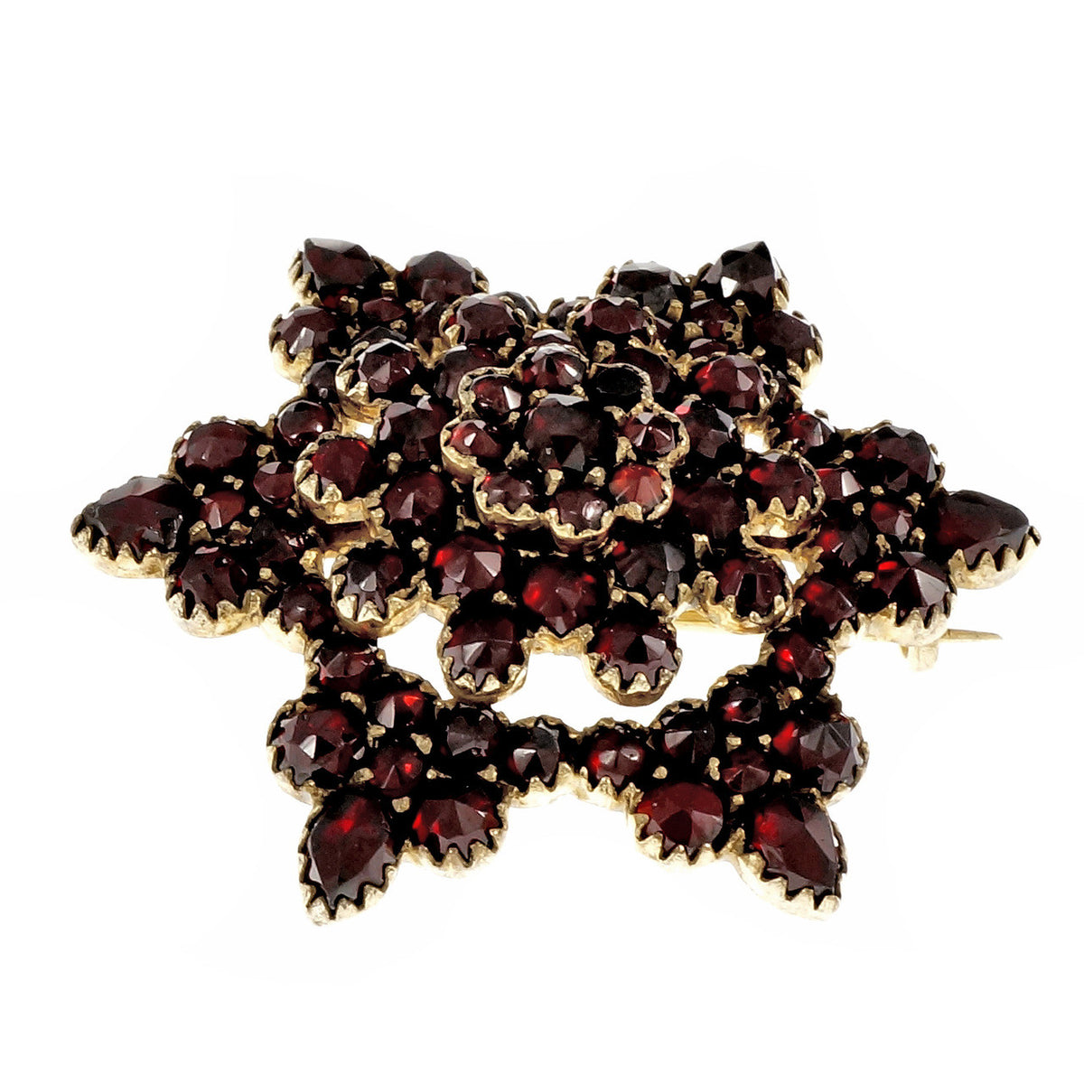 Estate 1900 Rose cut Garnet Star Pin 10k Yellow Gold – image 4