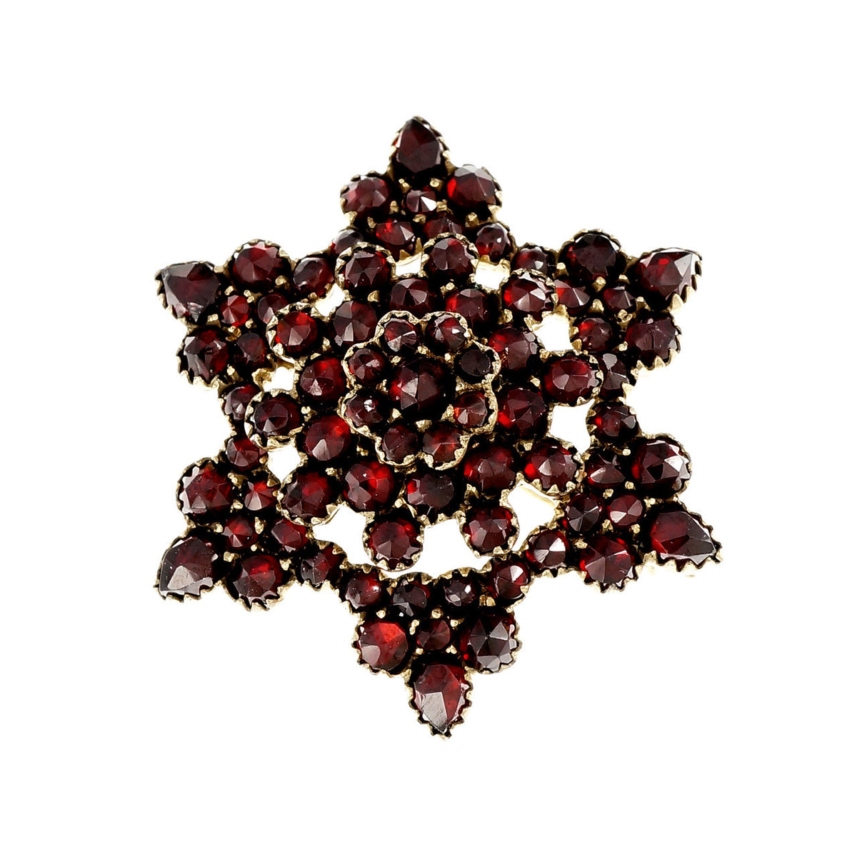 Estate 1900 Rose cut Garnet Star Pin 10k Yellow Gold