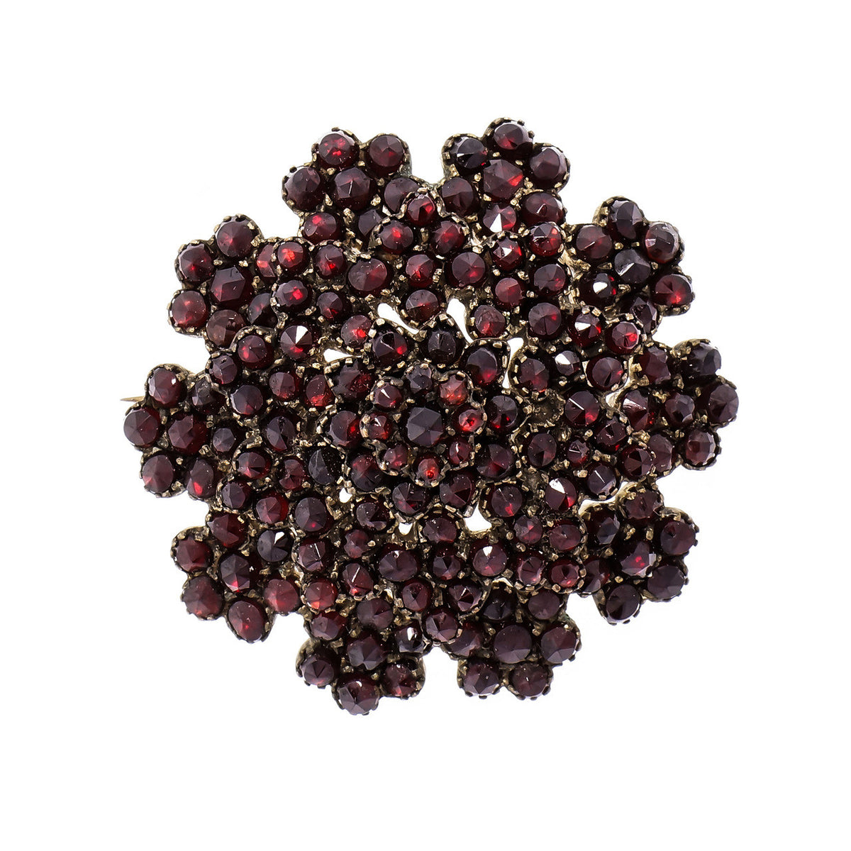 Garnet Gold Plate Silver Cluster Brooch