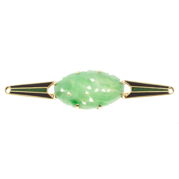 Art Deco Carved Natural Untreated Pierced Jadeite Jade Blue Green Enamel Pin