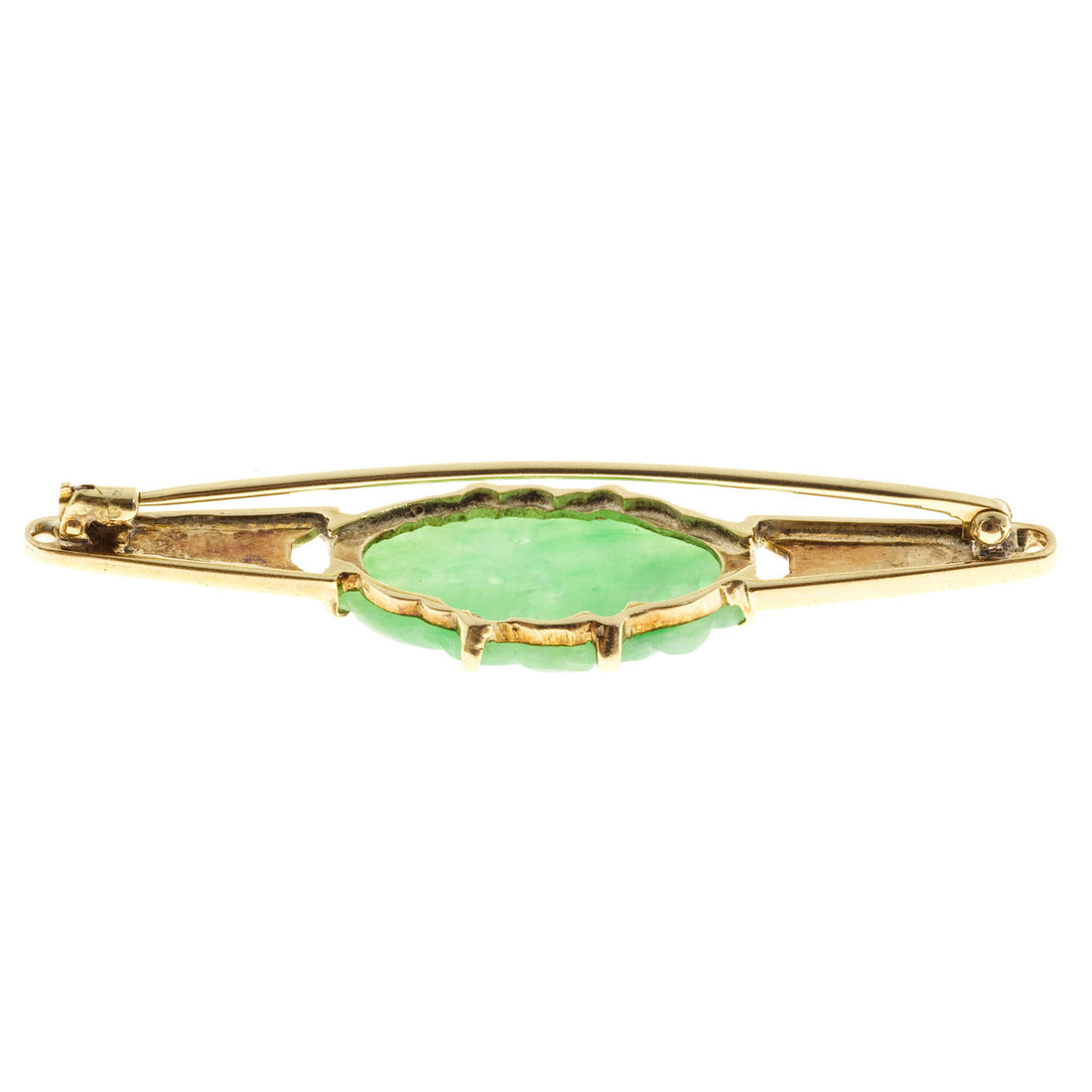 Art Deco Carved Natural Untreated Pierced Jadeite Jade Blue Green Enamel Pin – image 4