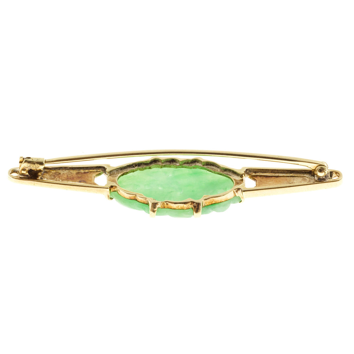 Art Deco Carved Natural Untreated Pierced Jadeite Jade Blue Green Enamel Pin – image 4