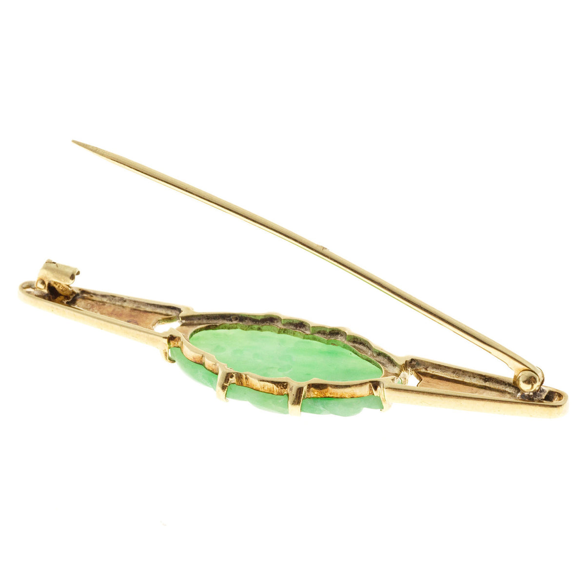 Art Deco Carved Natural Untreated Pierced Jadeite Jade Blue Green Enamel Pin – image 3