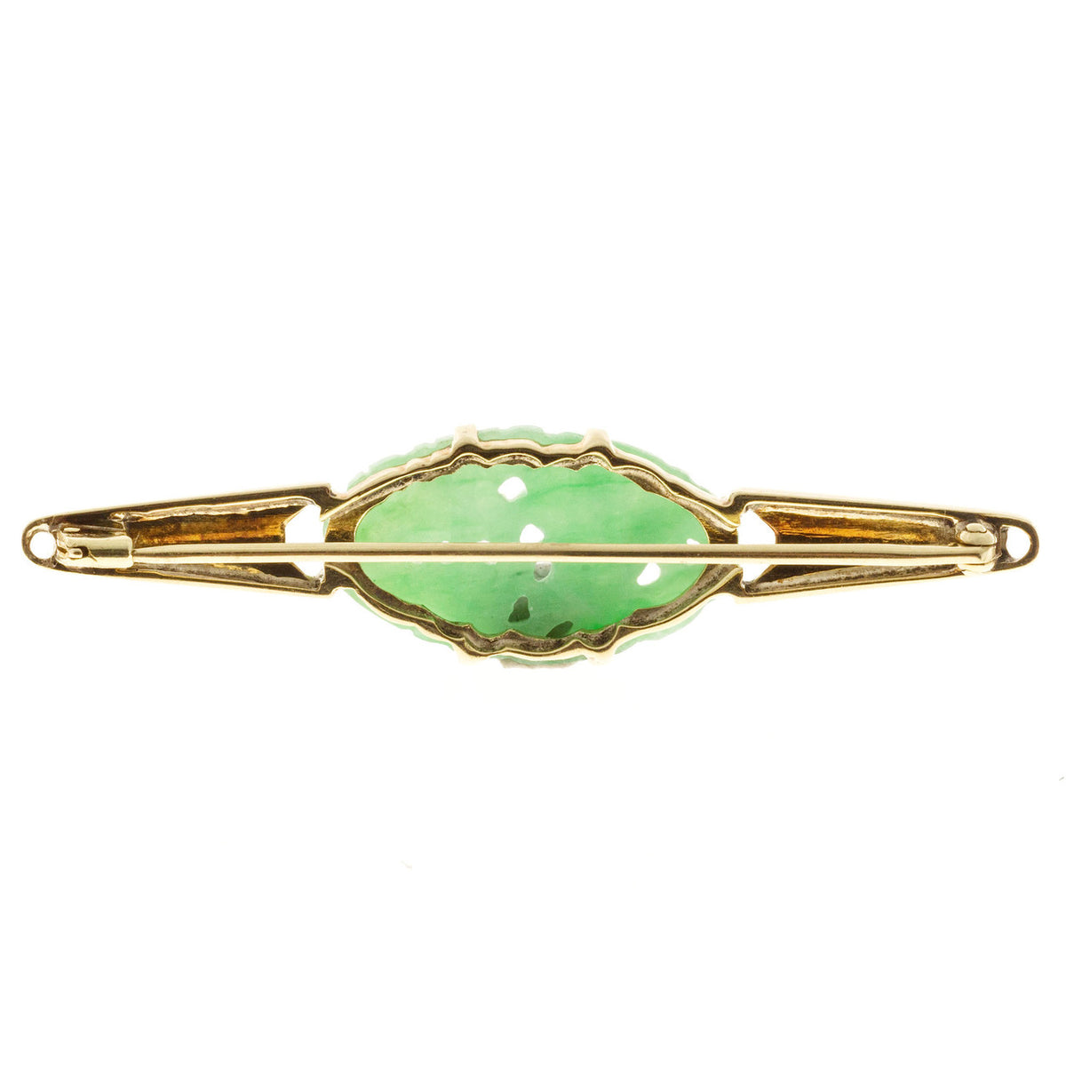 Art Deco Carved Natural Untreated Pierced Jadeite Jade Blue Green Enamel Pin – image 5