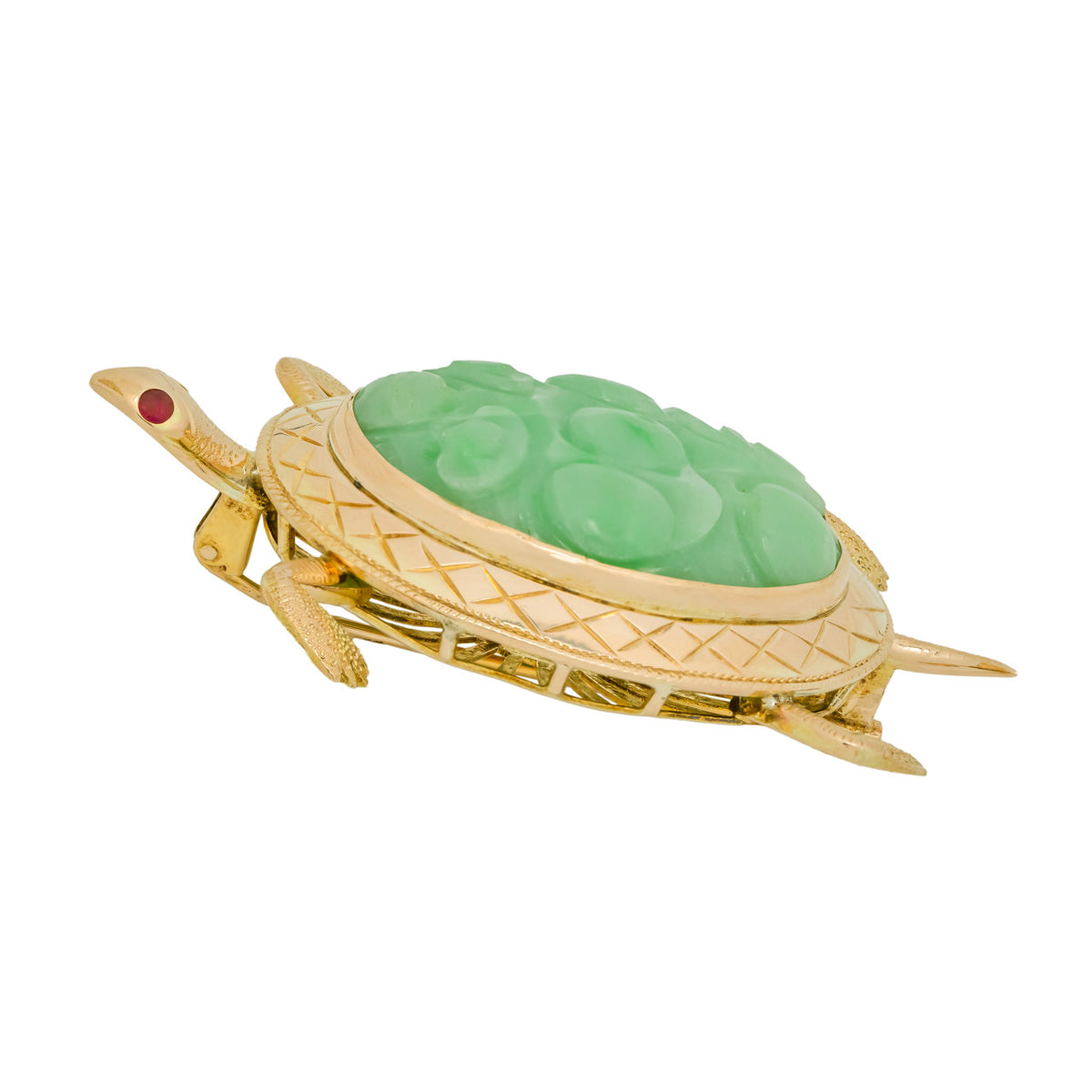 GIA Certified Natural Jadeite Jade Ruby Gold Turtle Brooch – image 2