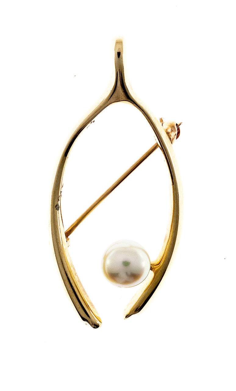 Estate Designer Tiffany & Co Wish Bone Fine High Luster Akoya Pearl Pin