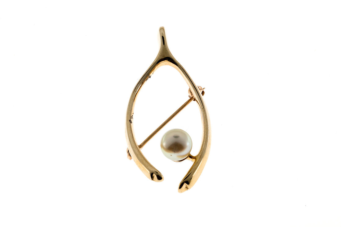 Estate Designer Tiffany & Co Wish Bone Fine High Luster Akoya Pearl Pin – image 3