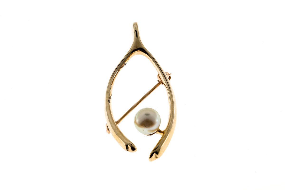 Estate Designer Tiffany & Co Wish Bone Fine High Luster Akoya Pearl Pin – image 3