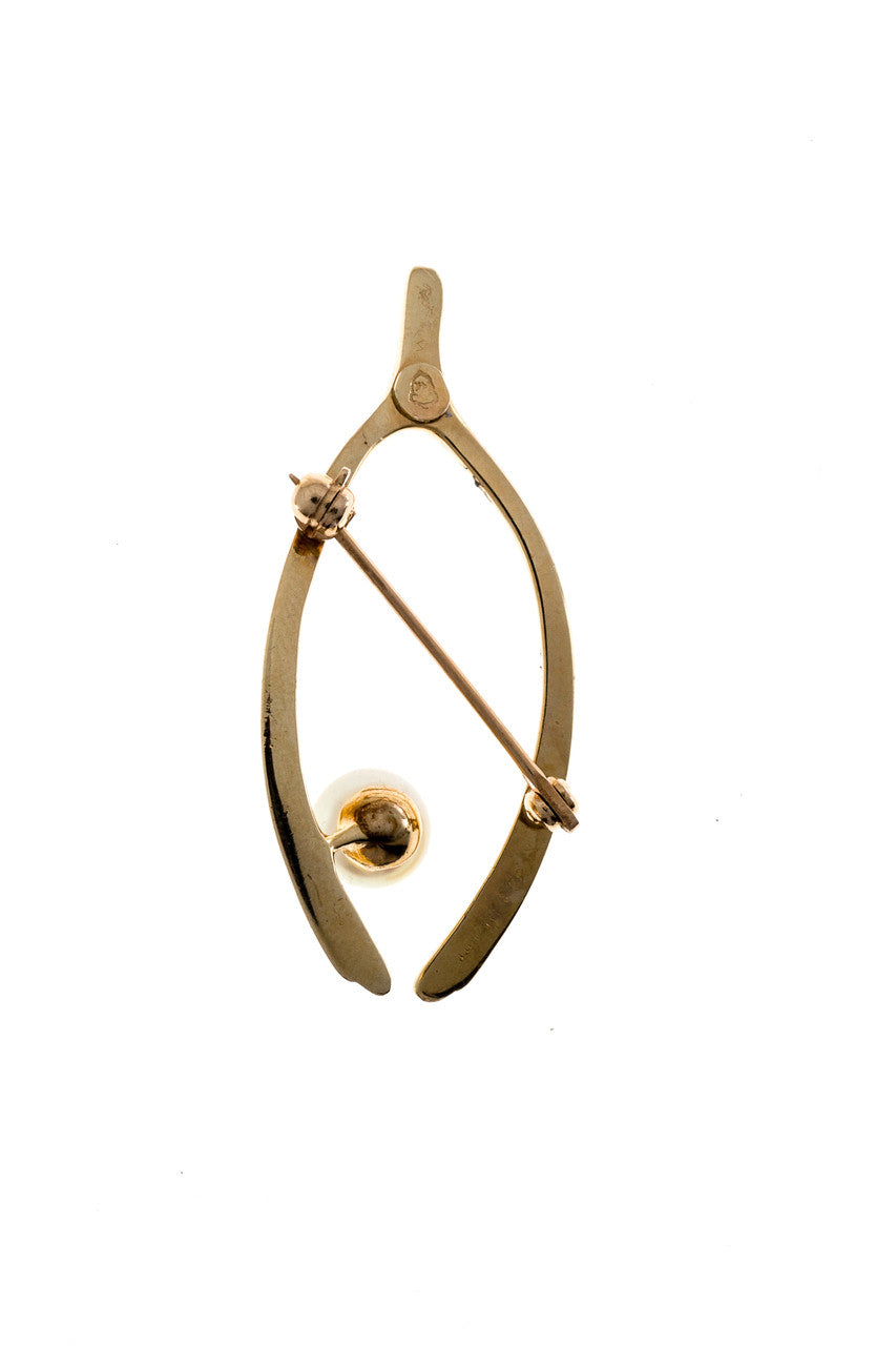 Estate Designer Tiffany & Co Wish Bone Fine High Luster Akoya Pearl Pin – image 2