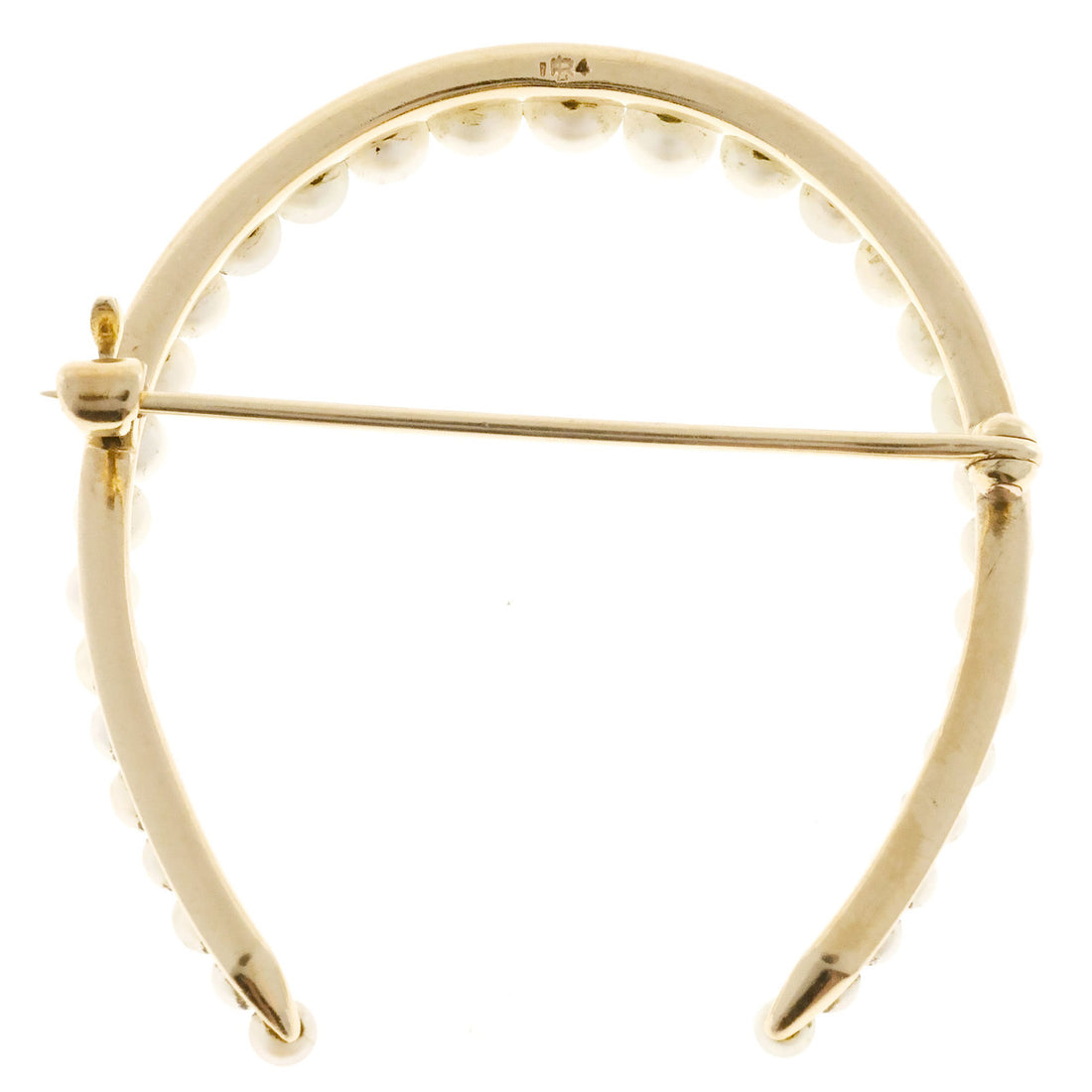 Vintage Original 1900 All Natural Silvery White Pearl 14k Gold Horse Shoe Pin – image 5