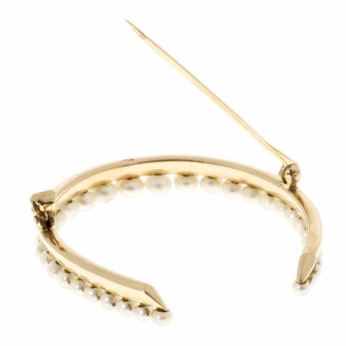 Vintage Original 1900 All Natural Silvery White Pearl 14k Gold Horse Shoe Pin – image 6