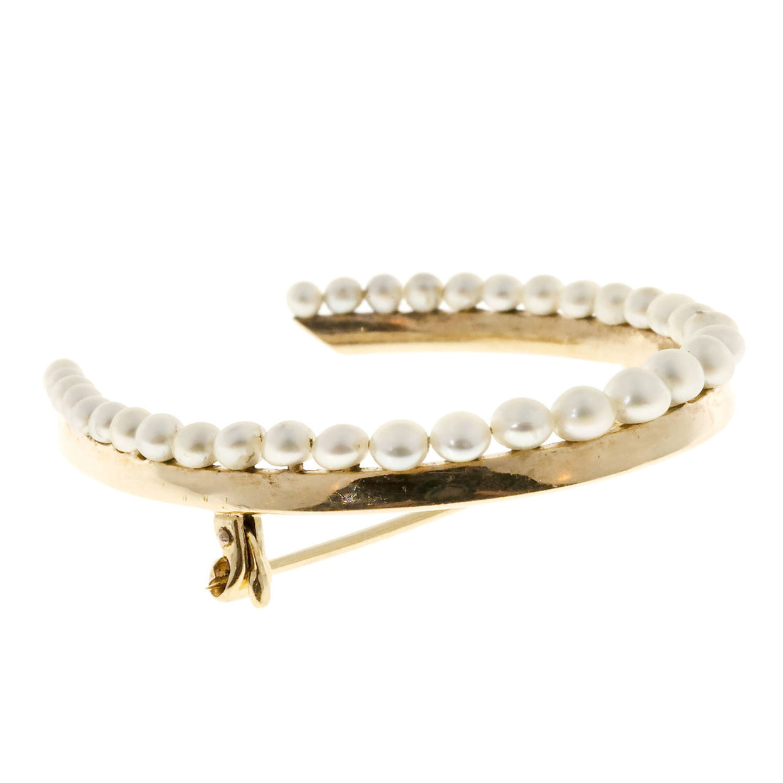Vintage Original 1900 All Natural Silvery White Pearl 14k Gold Horse Shoe Pin – image 2