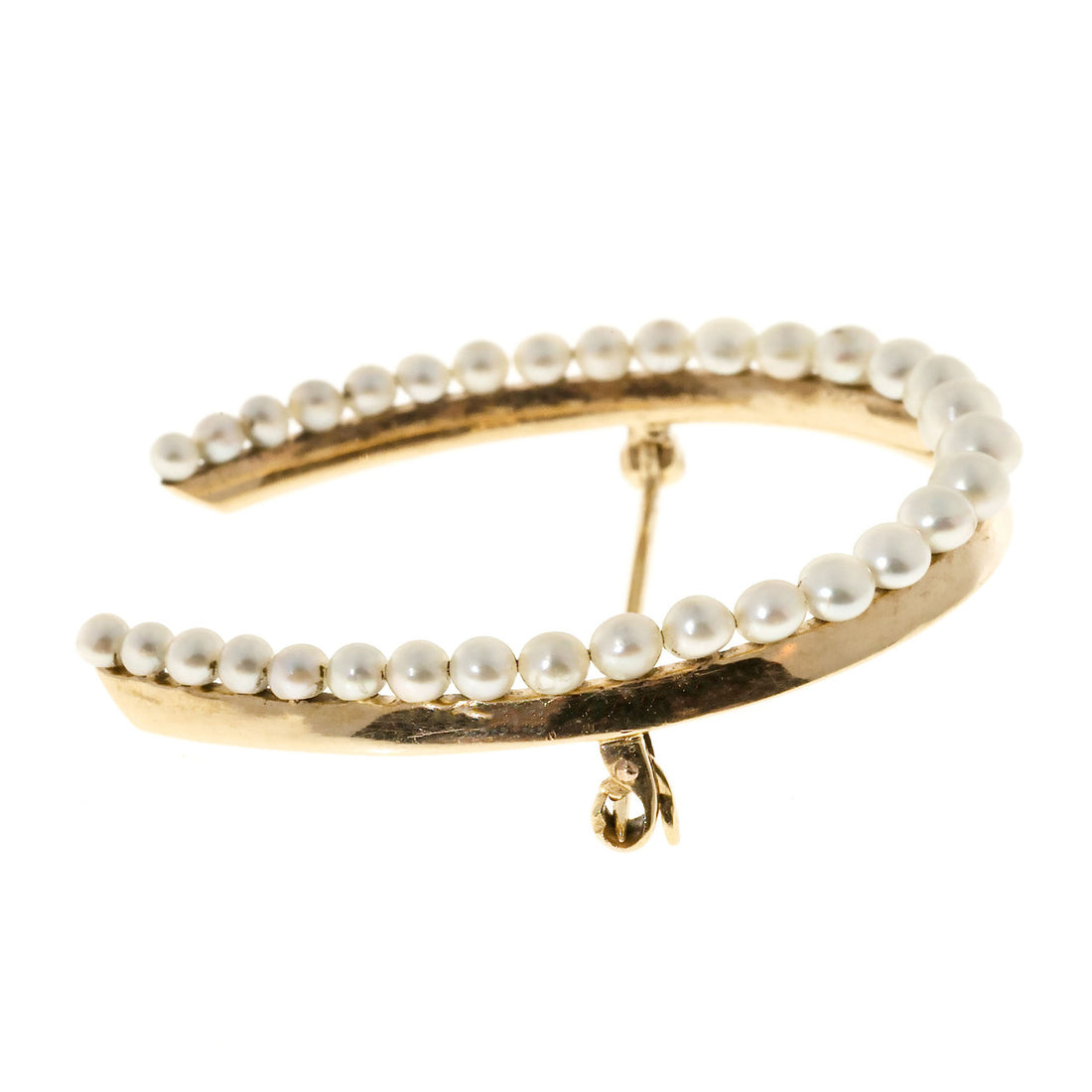 Vintage Original 1900 All Natural Silvery White Pearl 14k Gold Horse Shoe Pin – image 4
