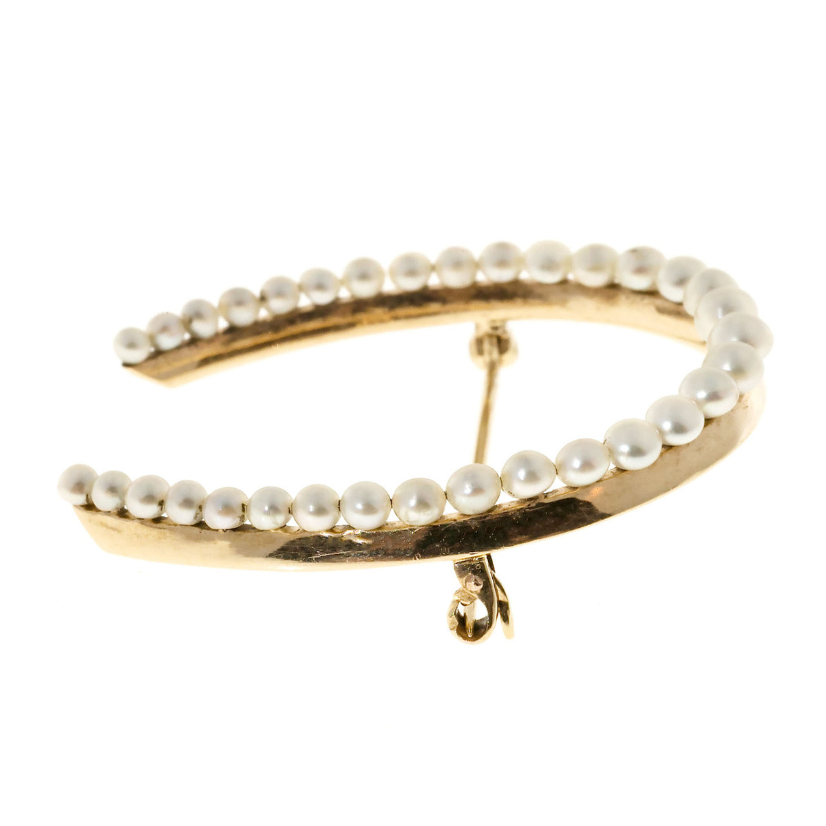 Vintage Original 1900 All Natural Silvery White Pearl 14k Gold Horse Shoe Pin – image 4