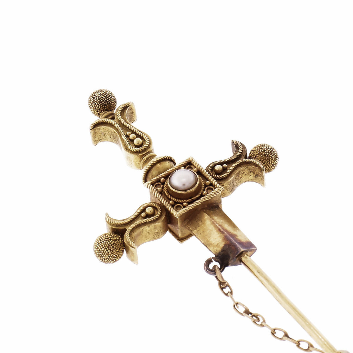 18k Yellow Gold Akoya Pearl Shield Brooch – image 4