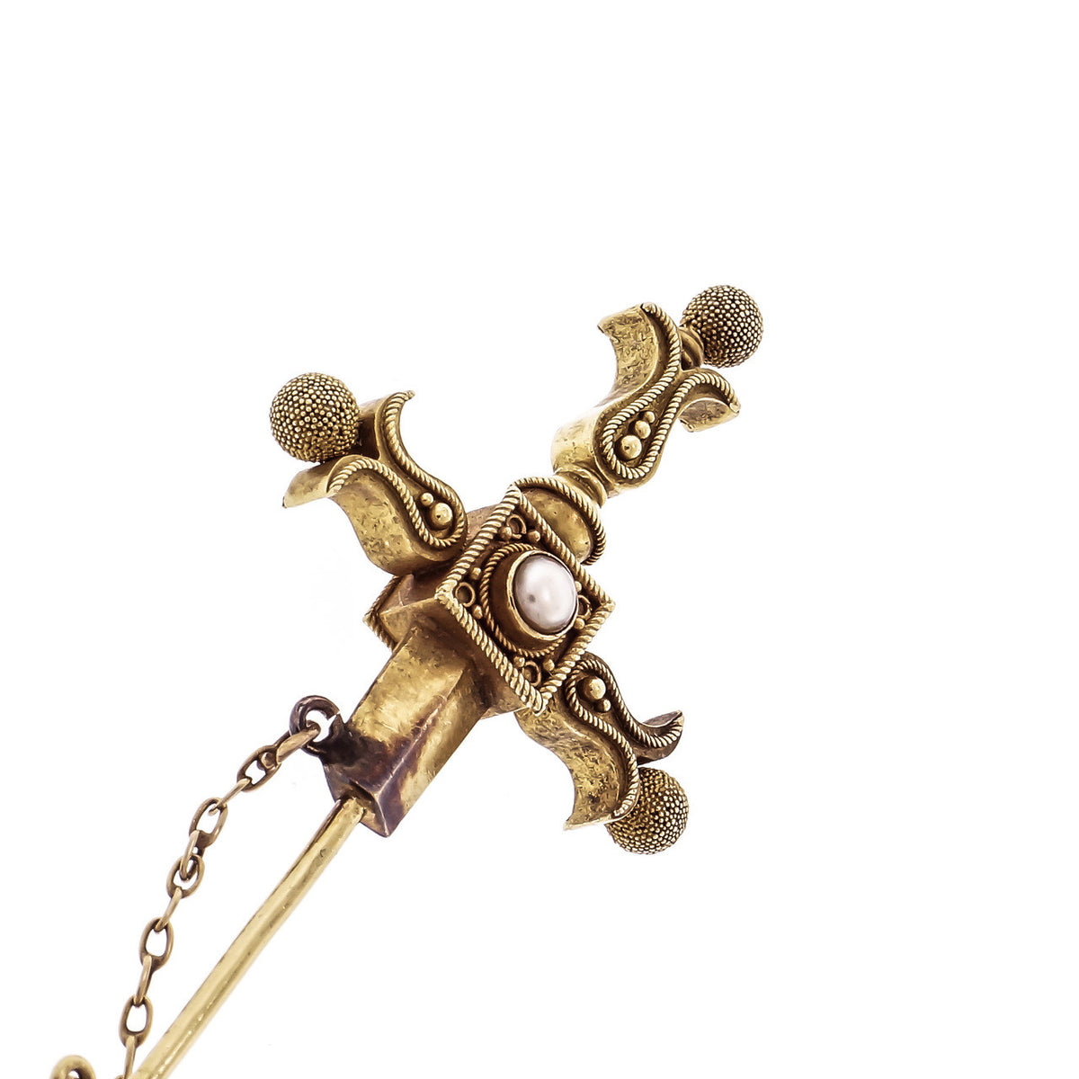 18k Yellow Gold Akoya Pearl Shield Brooch – image 5