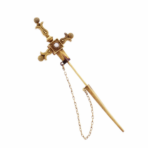 18k Yellow Gold Akoya Pearl Shield Brooch