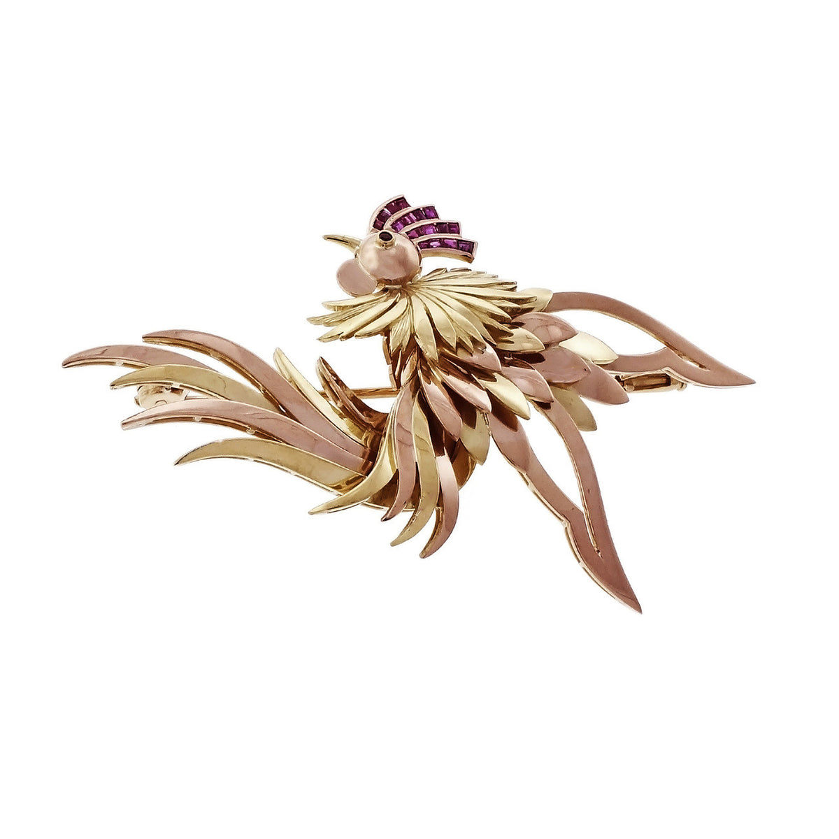 Rooster Pin 18k Pink &amp; Green Gold Ruby – image 7