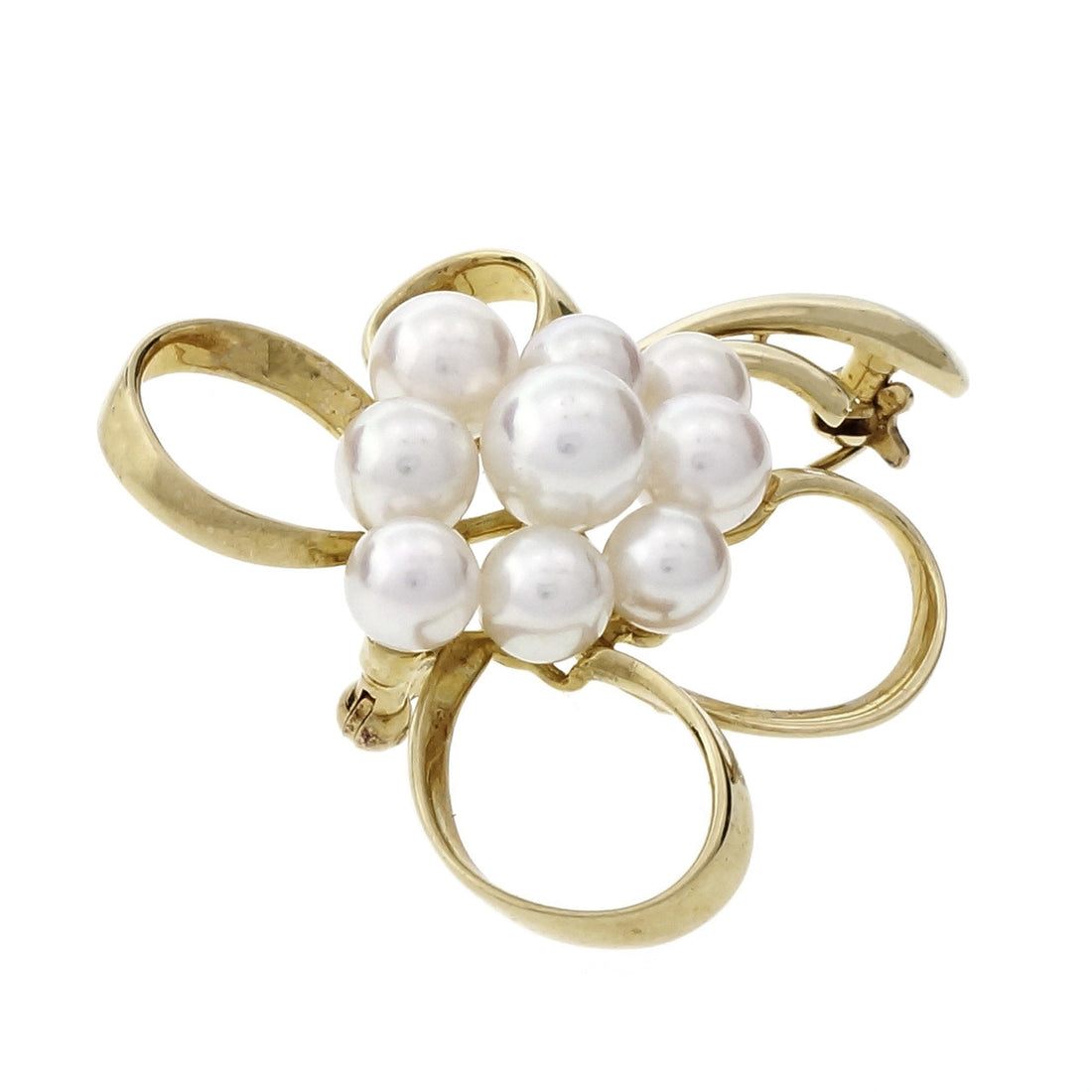 Mikimoto Flower Pin Cultured Peral 18k Yellow Gold – image 5