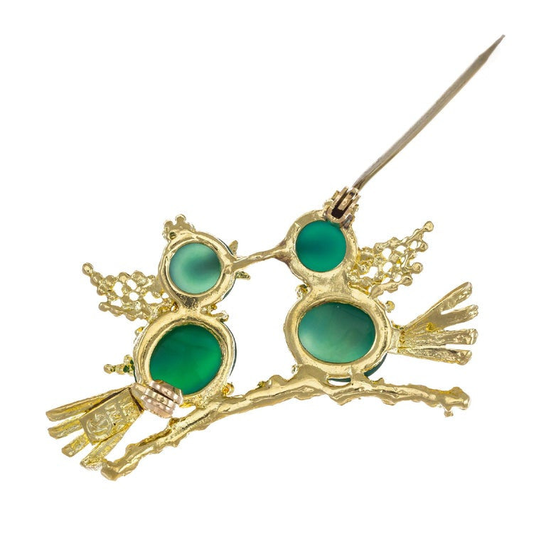 Kurt Gutman Chrysoprase Yellow Gold Love Bird Brooch – image 4
