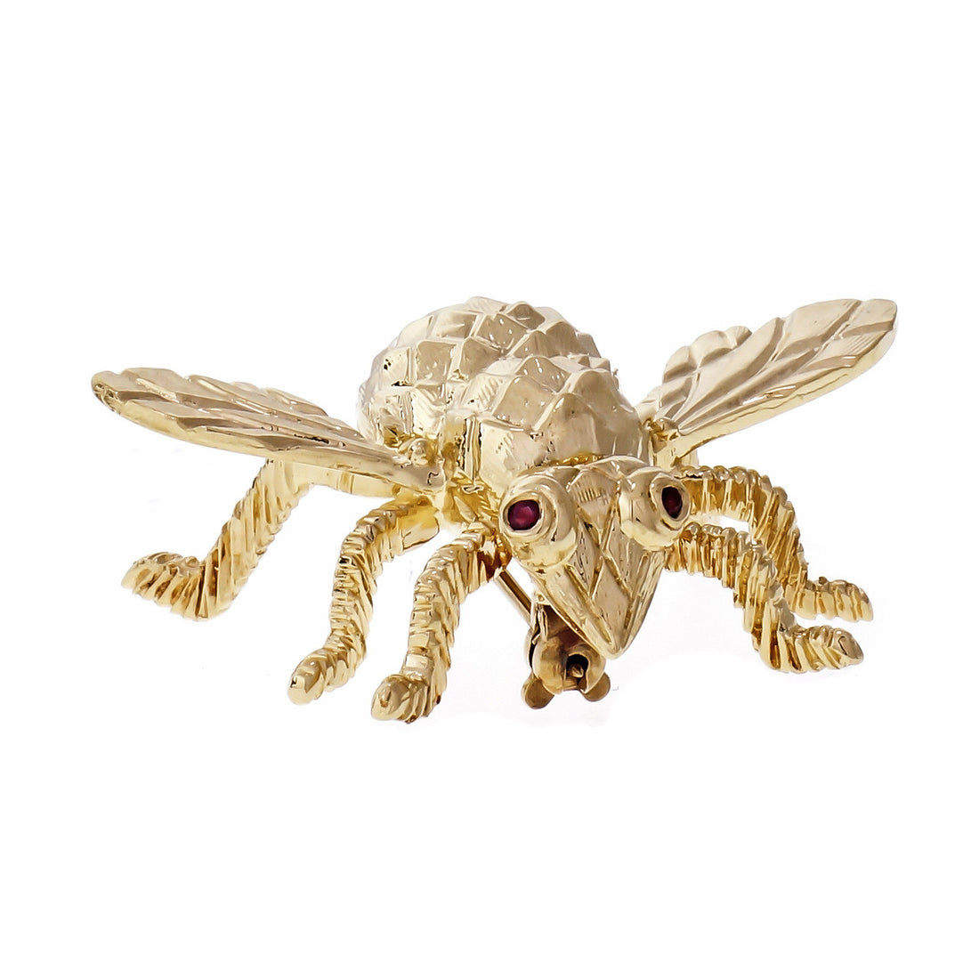 Herbert Rosenthal Bee Pin 18k Yellow Gold Ruby Eyes – image 2
