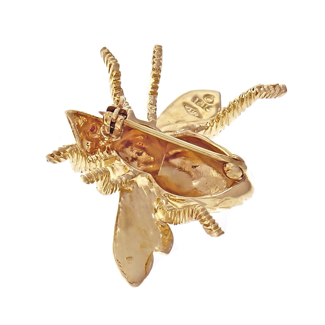 Herbert Rosenthal Bee Pin 18k Yellow Gold Ruby Eyes – image 3