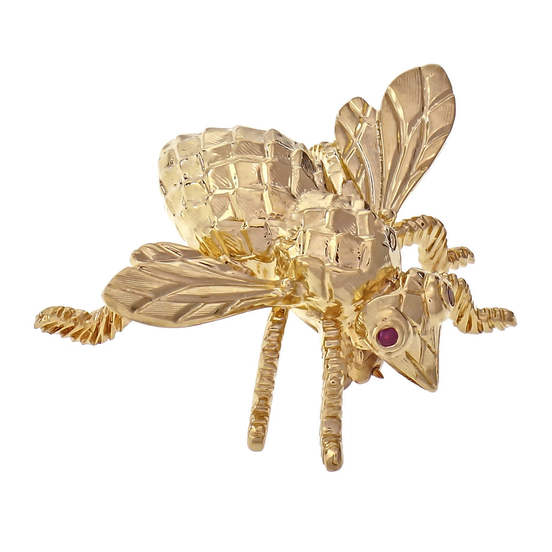 Herbert Rosenthal Bee Pin 18k Yellow Gold Ruby Eyes – image 5