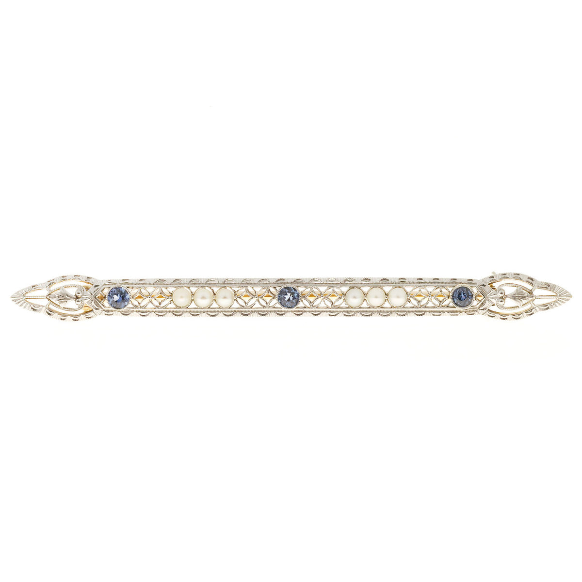 Vintage 1900s Yogo Montana No Heat Sapphire Pearl 14k Yellow Gold Platinum Pin