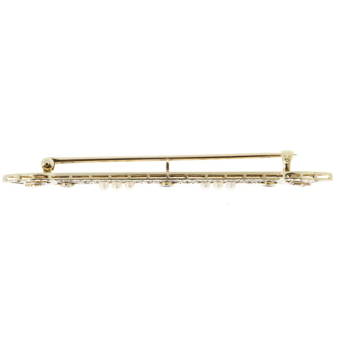 Vintage 1900s Yogo Montana No Heat Sapphire Pearl 14k Yellow Gold Platinum Pin – image 3