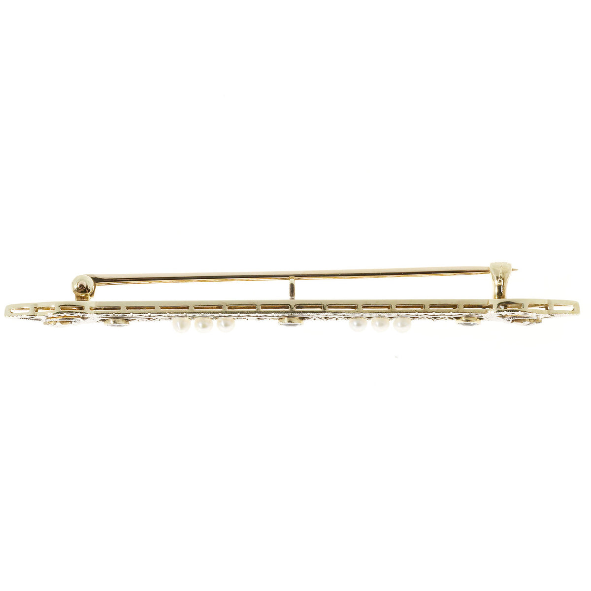Vintage 1900s Yogo Montana No Heat Sapphire Pearl 14k Yellow Gold Platinum Pin – image 3