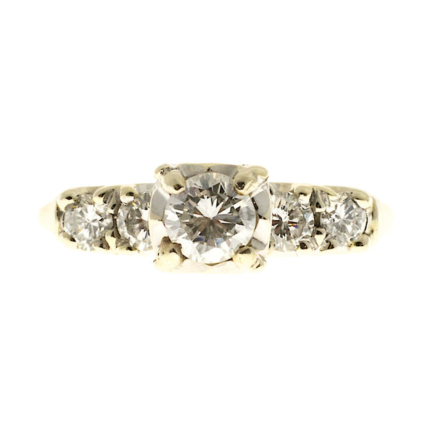 Estate 14k White Gold 5 Stone Round .53ct Diamond Classic Engagement Ring