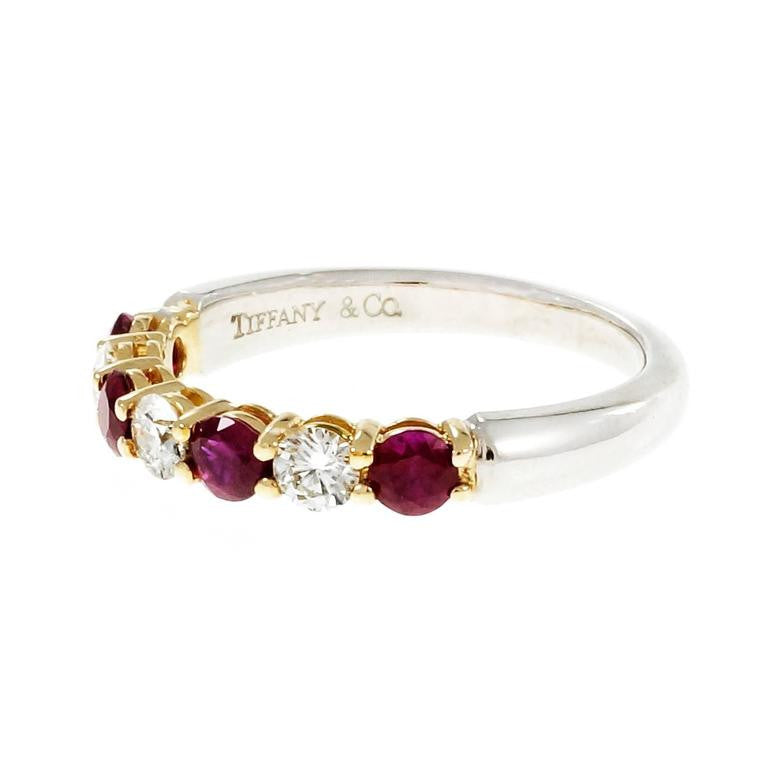 Tiffany &amp; Co Common Prong Ruby Diamond Band Ring Platinum 18k – image 2