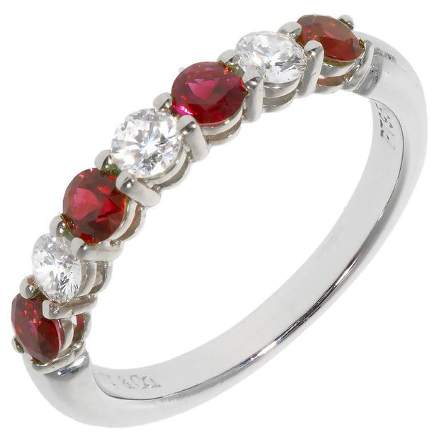 Tiffany & Co Common Prong Ruby Diamond Band Ring Platinum 18k