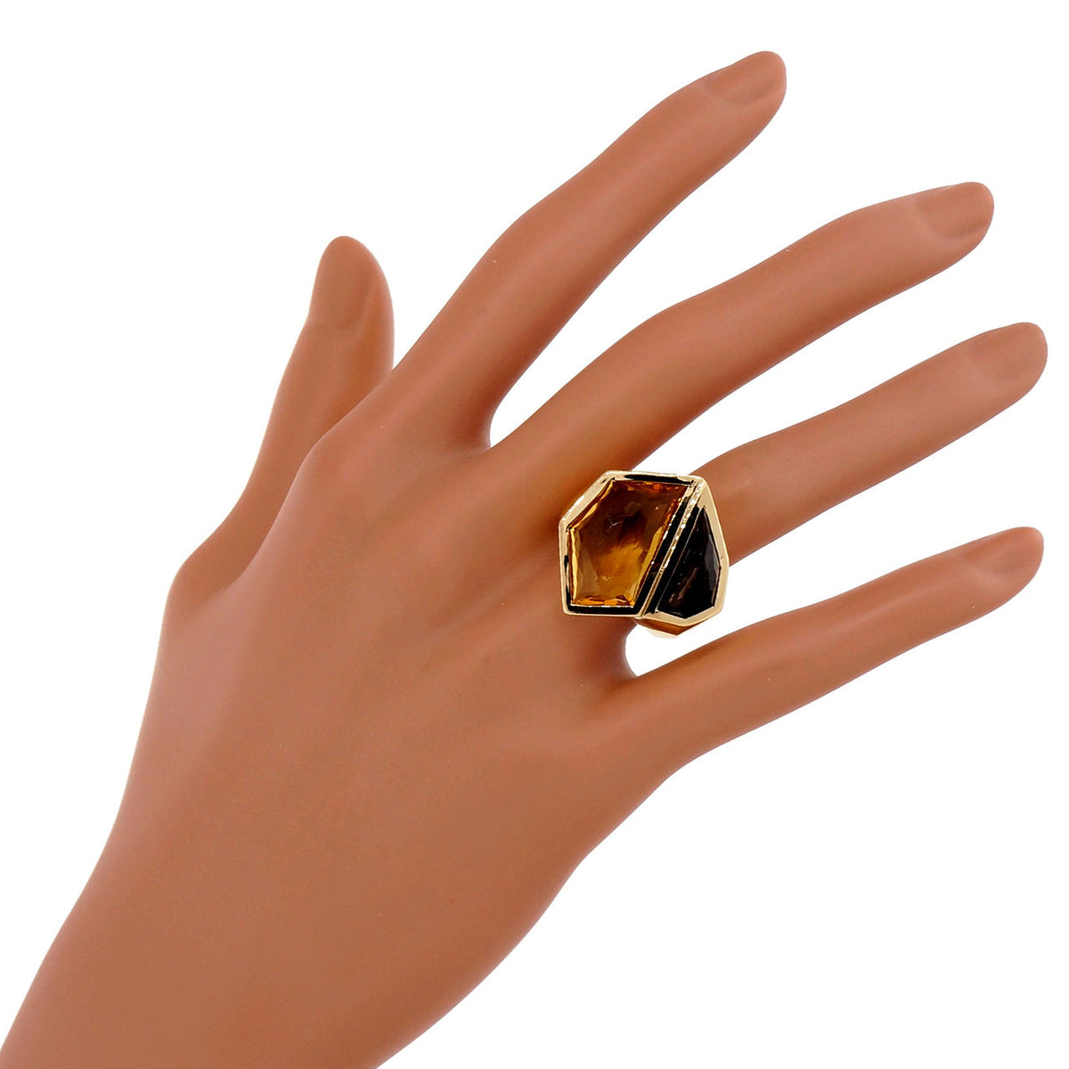 Estate Fantasy Cut 7.85ct Citrine Smoky Quartz Heavy 18k Yellow Gold Ring Allia – image 4