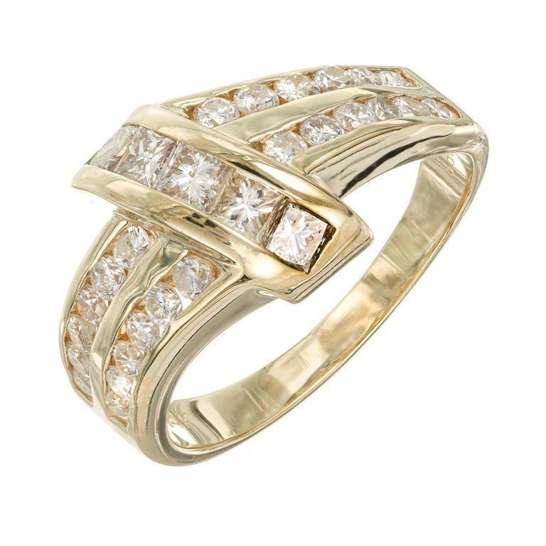 1.08 Carat Diamond Yellow Gold Cross Over Ring – image 2