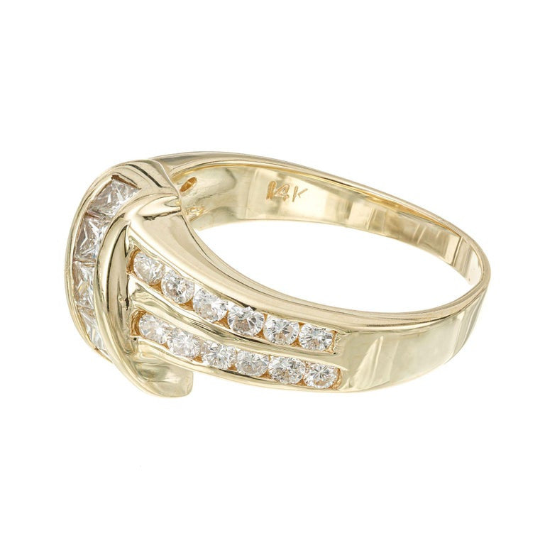 1.08 Carat Diamond Yellow Gold Cross Over Ring – image 4