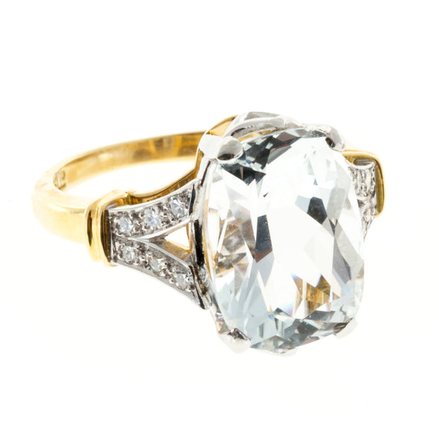Estate 5.08ct Natural Rare 1930 Platinum 18k Clear Aqua &  Diamond Platinum Ring