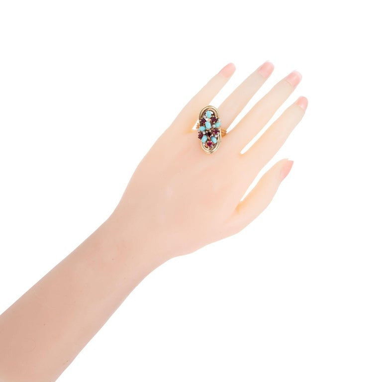 4.08 Carat Turquoise Ruby Diamond Gold Midcentury Cocktail Ring – image 3