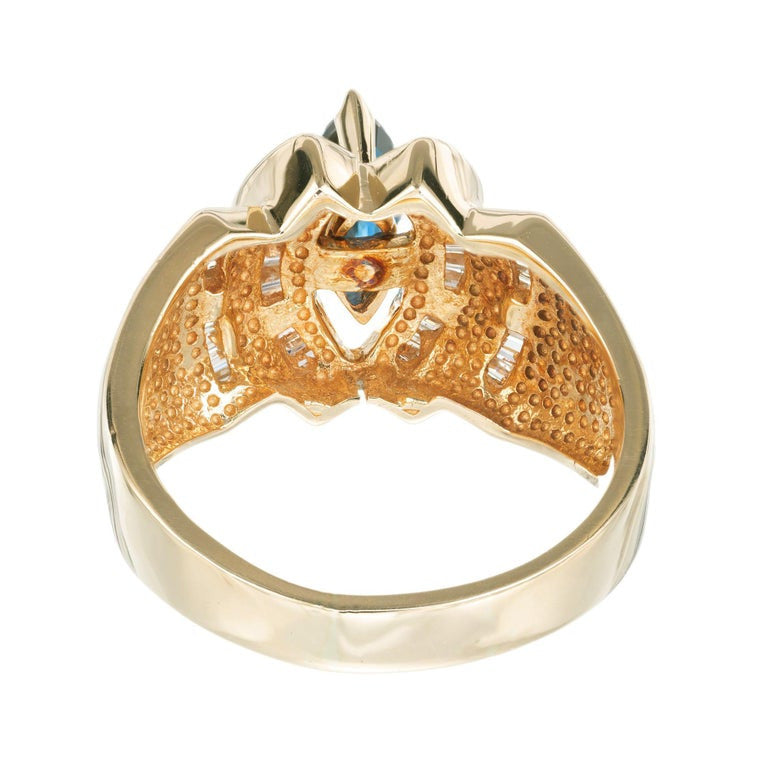 1.15 Carat Marquise Sapphire Baguette Diamond Cocktail Ring – image 6